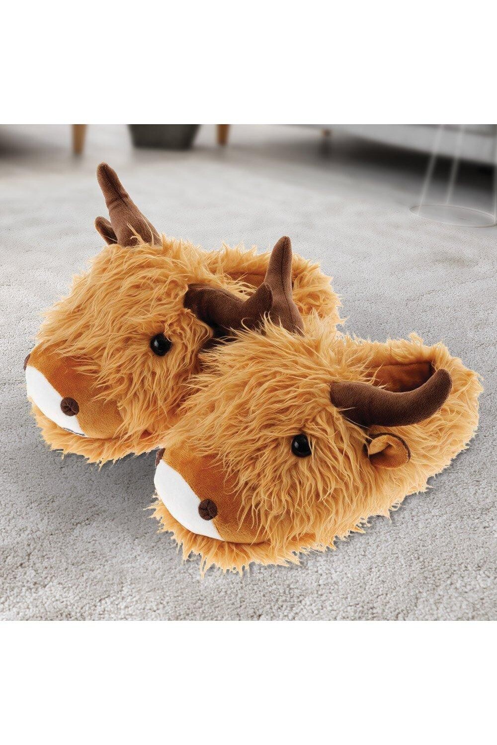 Тапочки Fuzzy Friends Highland из коровьей шерсти, коричневый