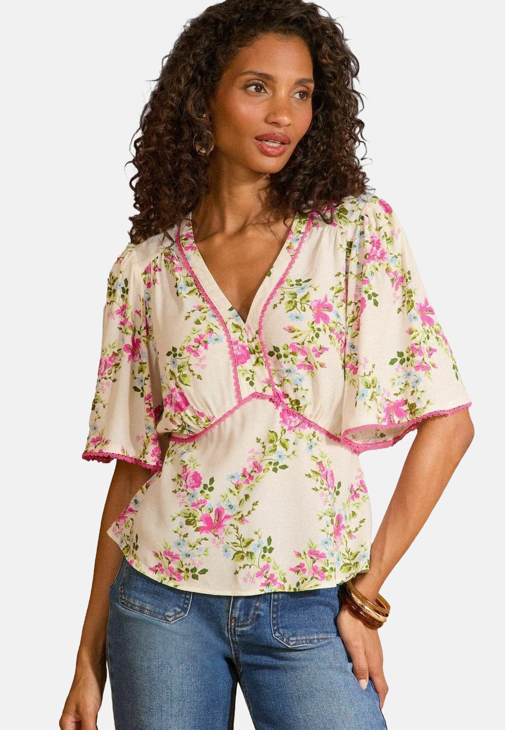 

Блуза REGULAR FIT - PRINT SHORT SLEEVE V-NECK TEA Love & Roses, бежевый