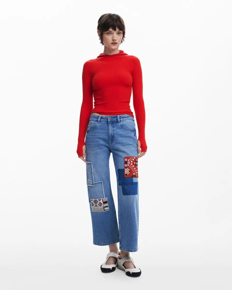 

Женские прямые джинсы с декоративными заплатками Desigual, синий