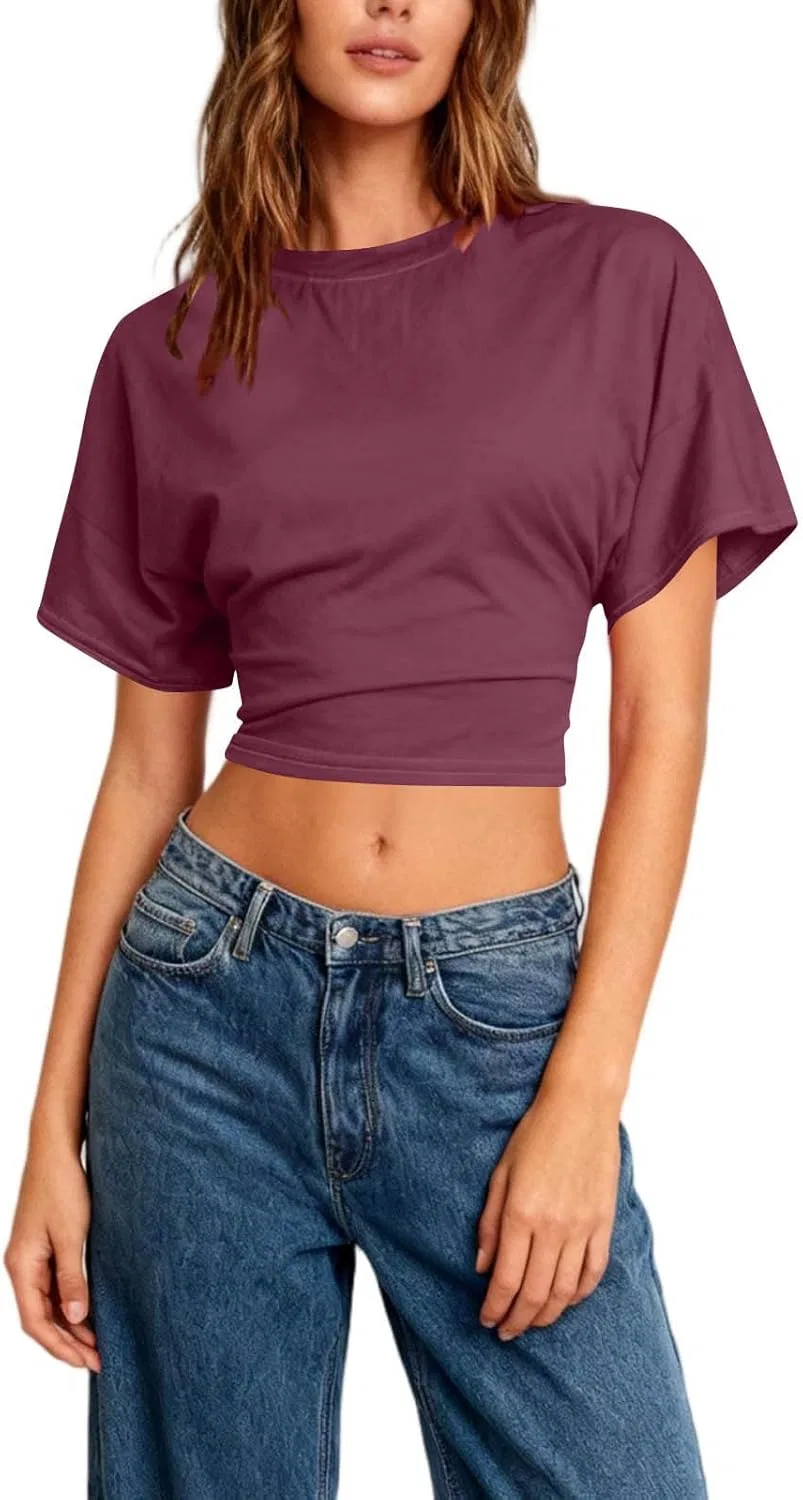Футболка женская свободная Oversize, A01_wine — фото 4