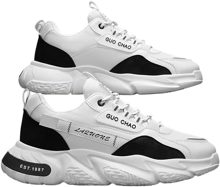 

Мужские модные легкие дышащие кроссовки, скейт-кеды, повседневные шнурованные обувь для бега, прогулок, фитнеса и комфорта на весь день Minlaidian, белый/черный