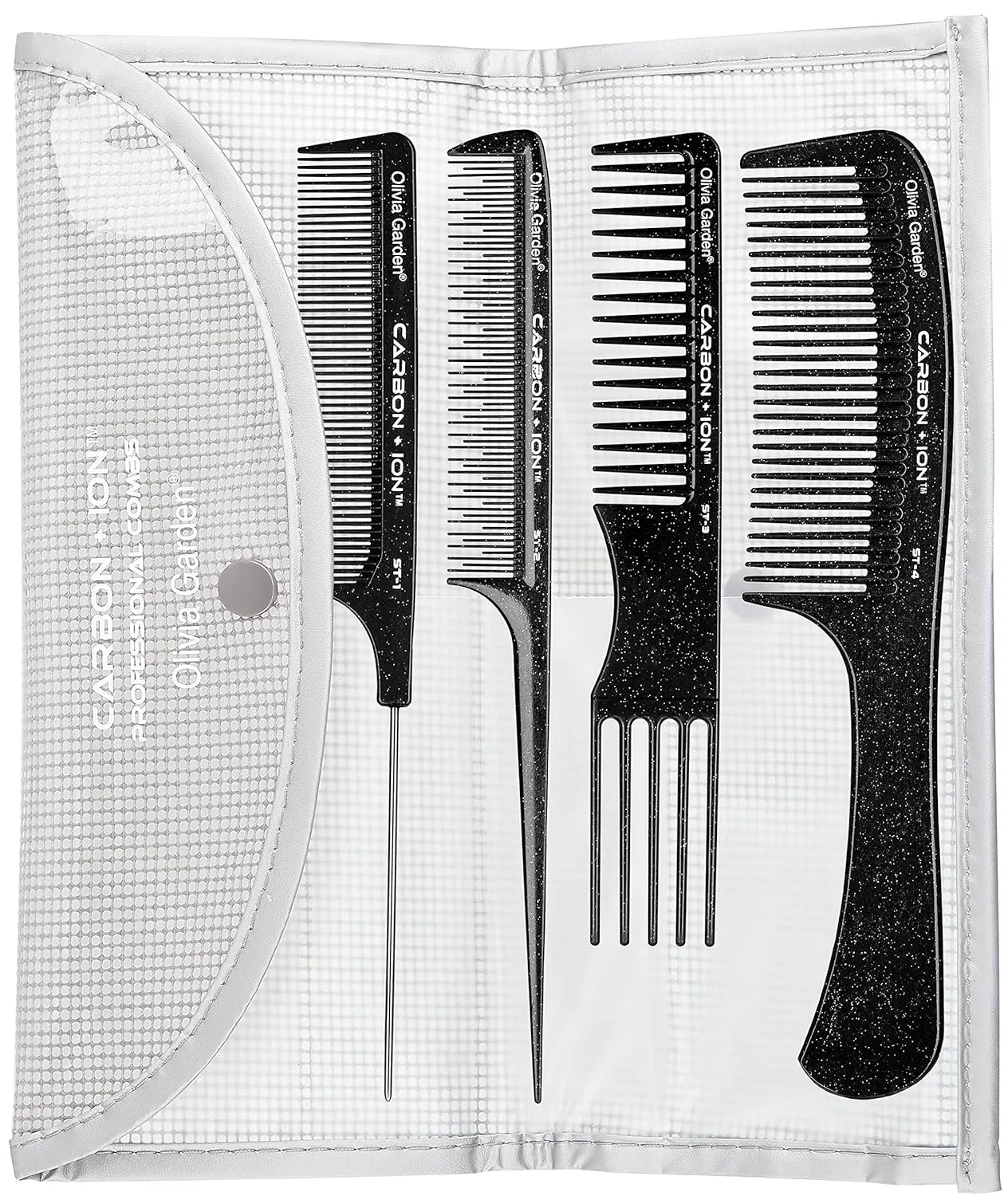 Набор технических расчесок Olivia Garden Carbon + Ion из 4 штук с чехлом Olivia Garden