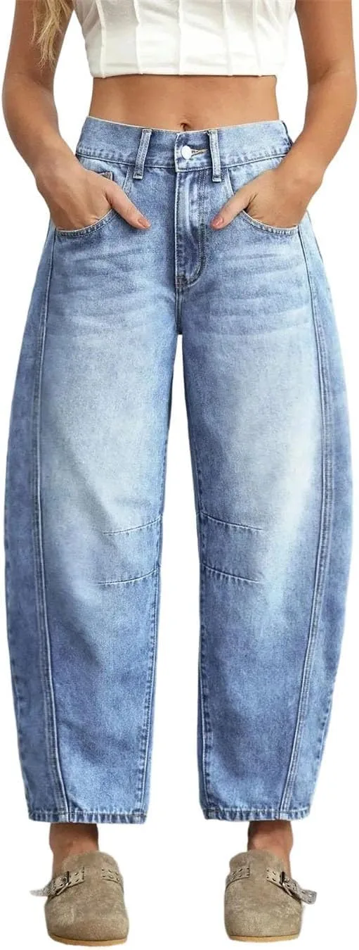 Женские джинсы с высокой талией и широкими штанинами Casual
