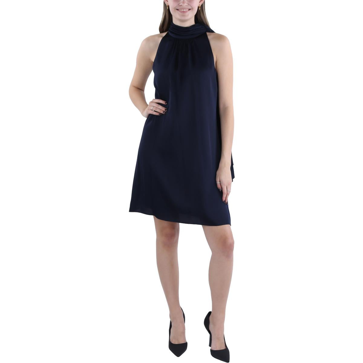 

Женское атласное мини-платье с бретелью через шею Vince Camuto, темно-синий