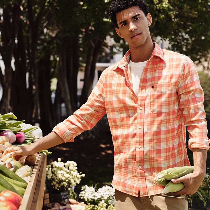 Рубашка Men's Orange Plaid 0PE Tommy Hilfiger, оранжевый — фото 4