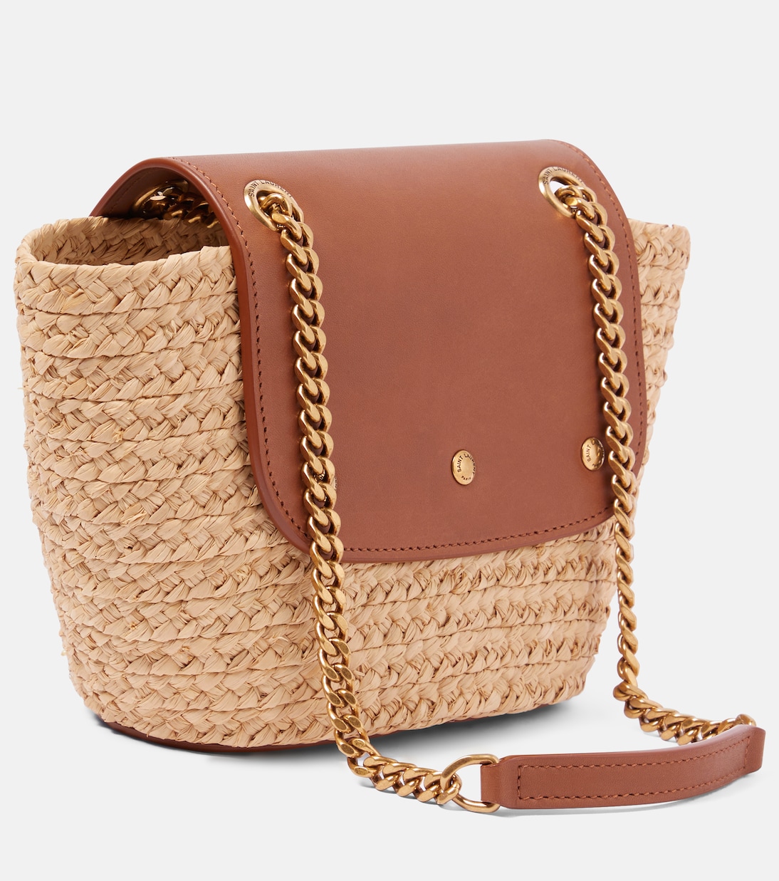 Сумка на плечо Manon Mini из рафии и кожи Saint Laurent, Naturel + Brick — фото 4