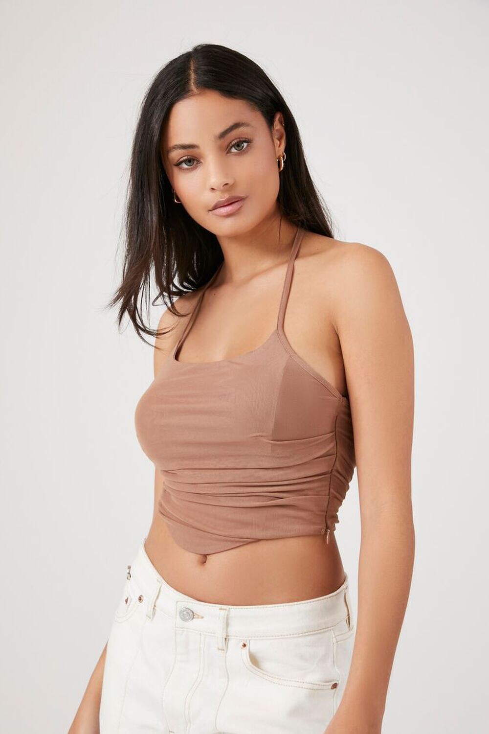 

Укороченный сетчатый топ с лямкой на бретельках Forever 21, серо-коричневый