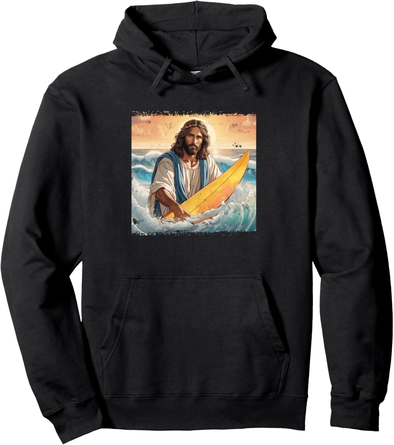 

Винтажная толстовка Surfing Jesus, черная Christian Surfer Jesus Riding The Waves Collection
