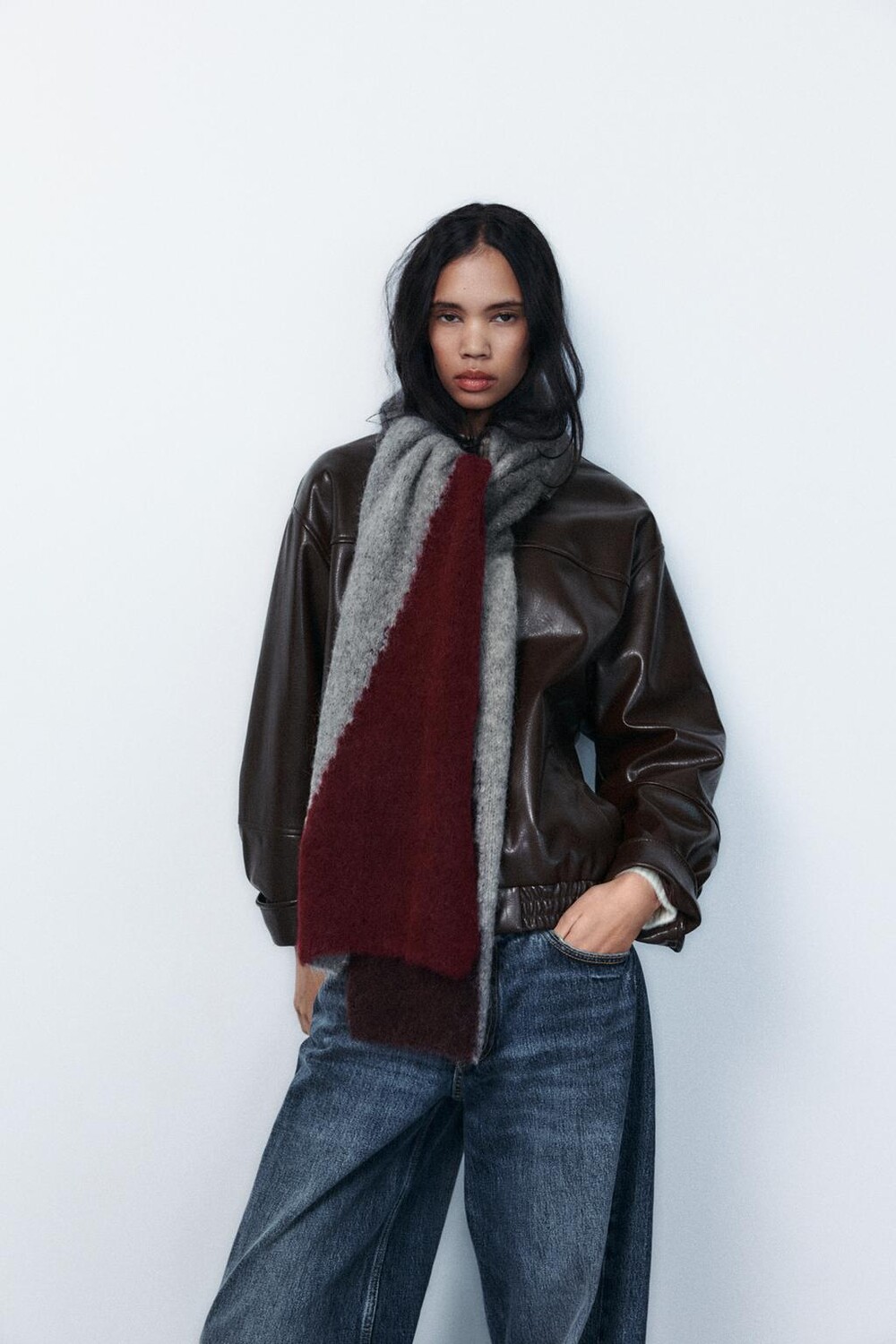 

Шарф из альпаки с принтом ZARA, бордовый