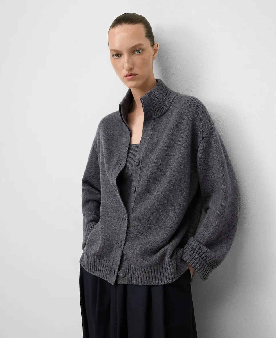 

Женский кардиган с высоким воротником из мериносовой шерсти Adolfo Dominguez, темно-серый