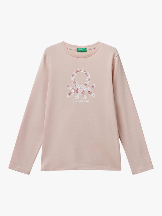 

Детская хлопковая футболка с длинным рукавом и блестящим логотипом Benetton, Pink
