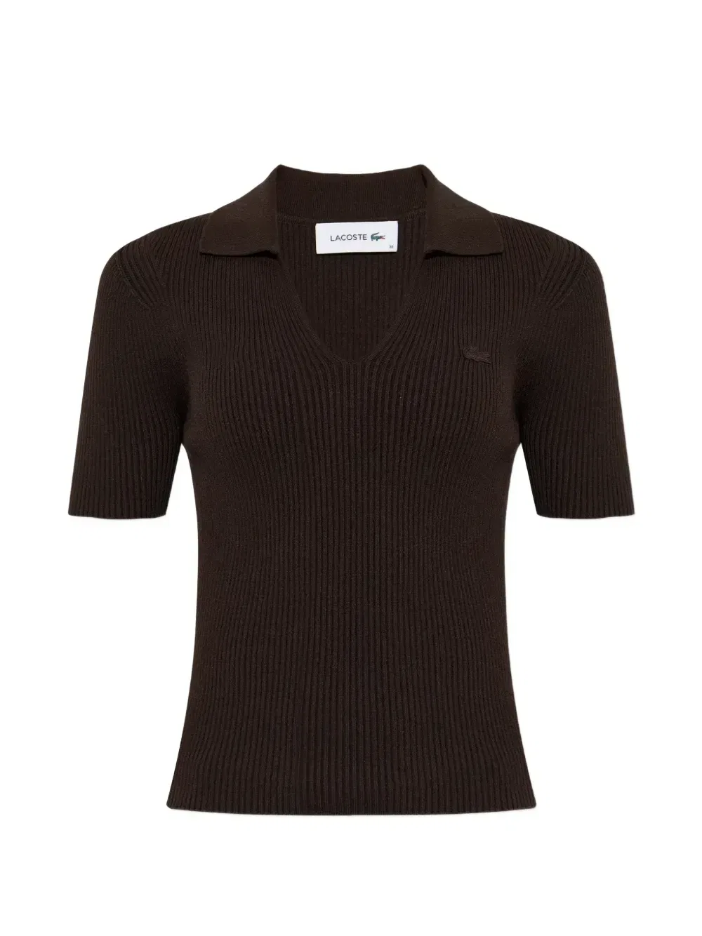 Футболка Lacoste в рубчик с V-образным вырезом, коричневая