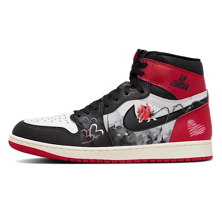 

Jordan Баскетбольные кроссовки Air 1 Heartbeat Lover, Rose Heart, с высоким антискользящим верхом, износостойкие, мужские, красные