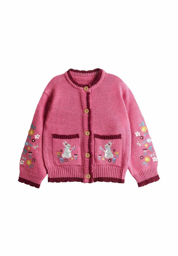 Кардиган прямого кроя с вышитым карманом и фестончатым краем Jojo Maman Bébé, Rose