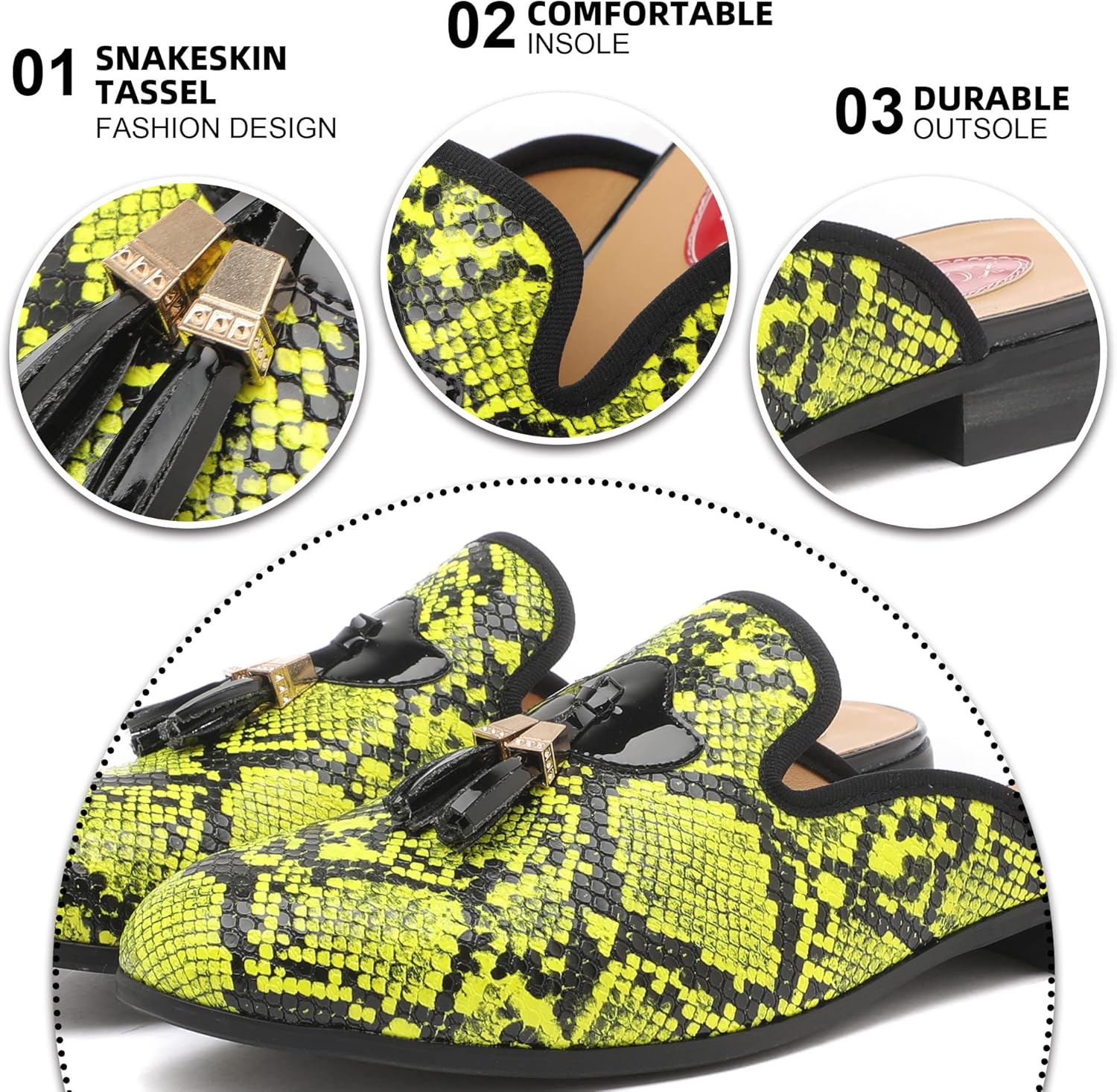 Мужские слипоны-мюли XQWFH с золоченой пряжкой, модные кожаные формальные и повседневные беззадние тапочки, светло-желтый — фото 4