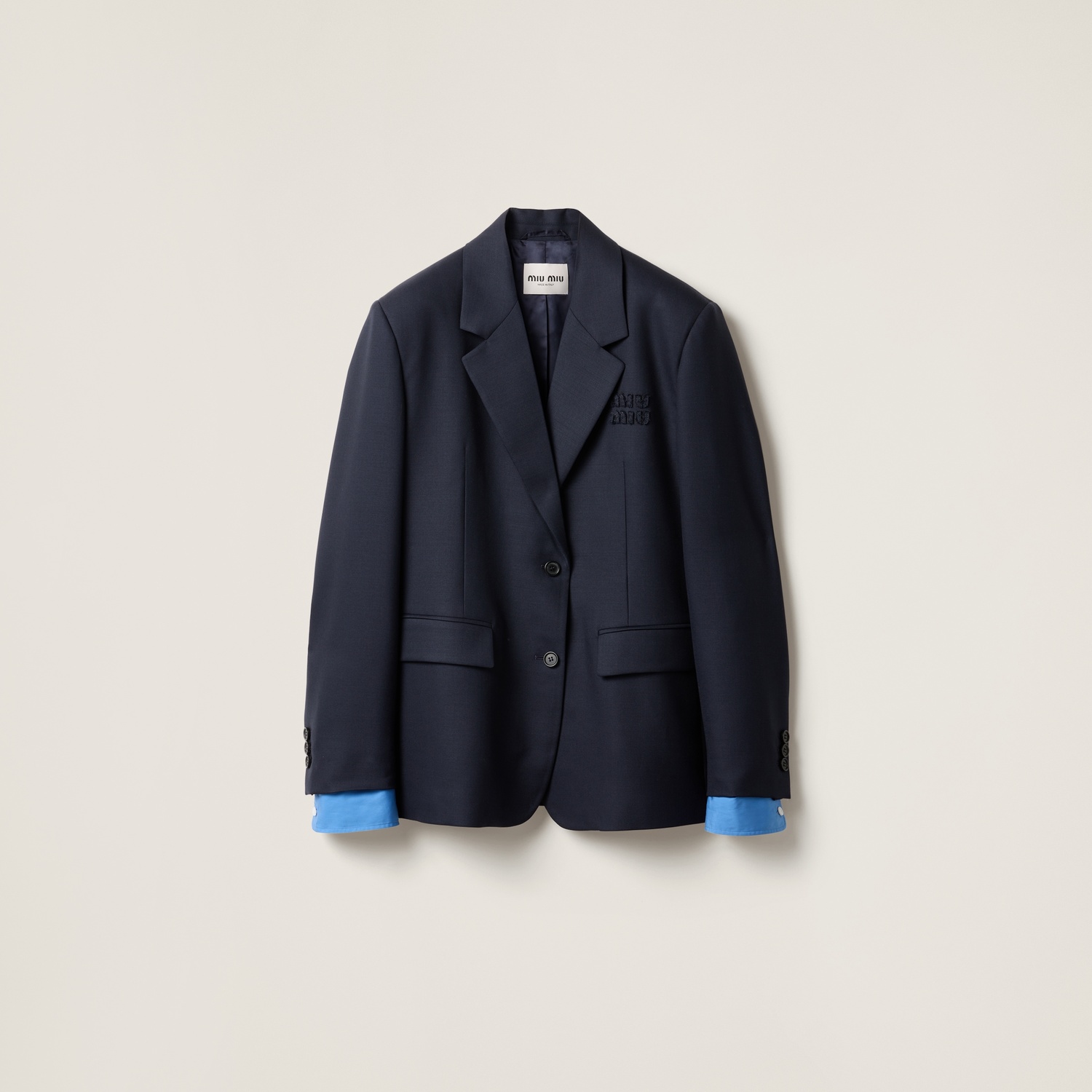

Однобортный жакет из габардина MIU MIU, синий