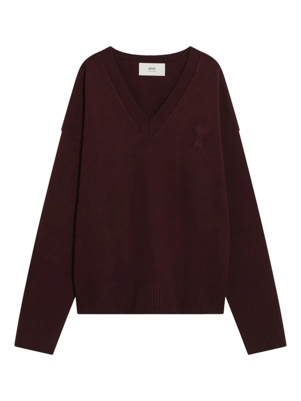 

Свитер с V-образным вырезом и вышивкой AMI Paris, красный