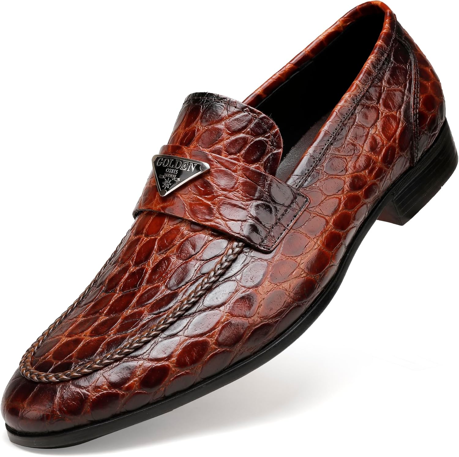 

Мужские классические кожаные туфли лоферы, модные туфли ручной работы с тиснением под крокодила, удобные лоферы на каждый день для мужчин Generic, коричневый