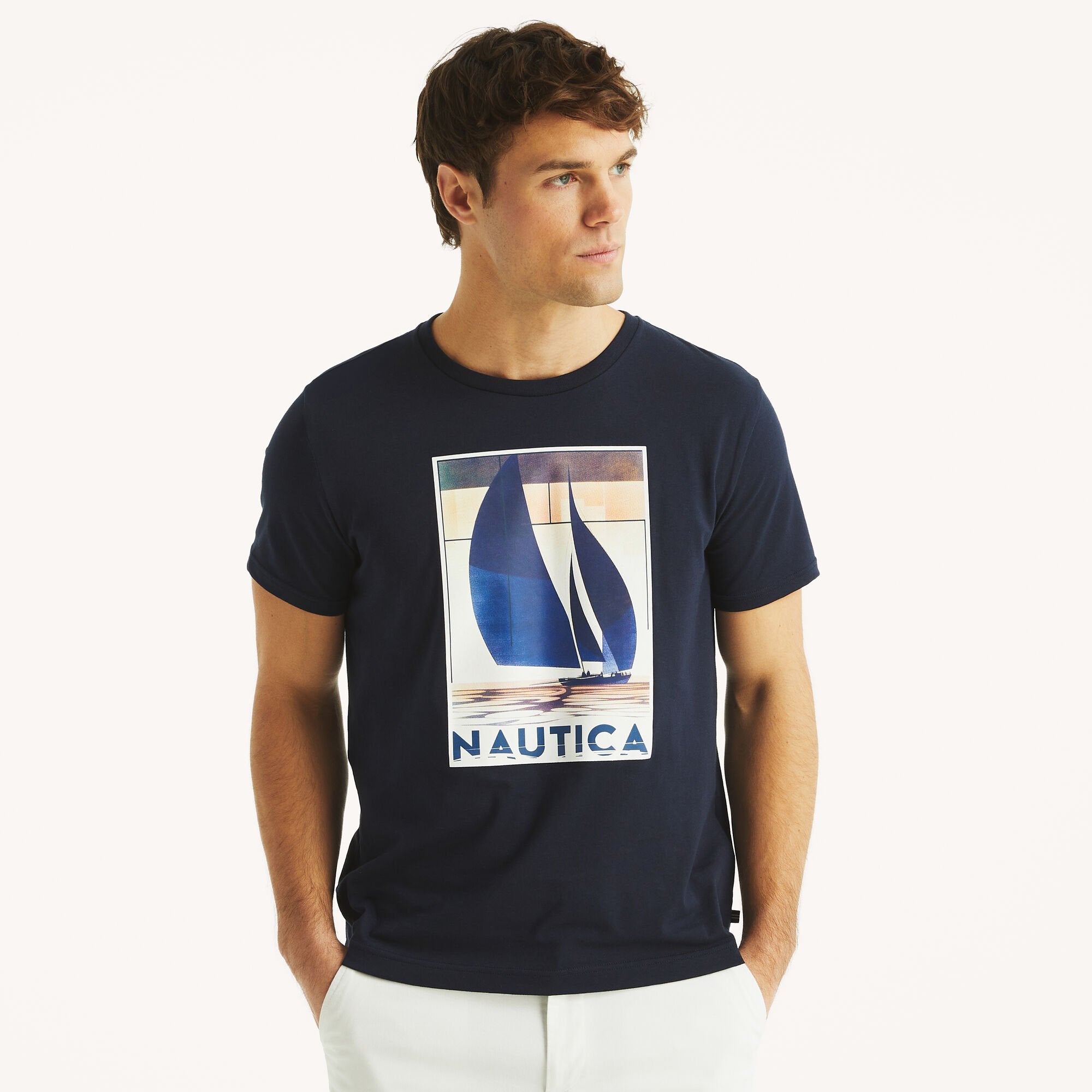 

Футболка мужская Nautica с рисунком парусника, темно-синий