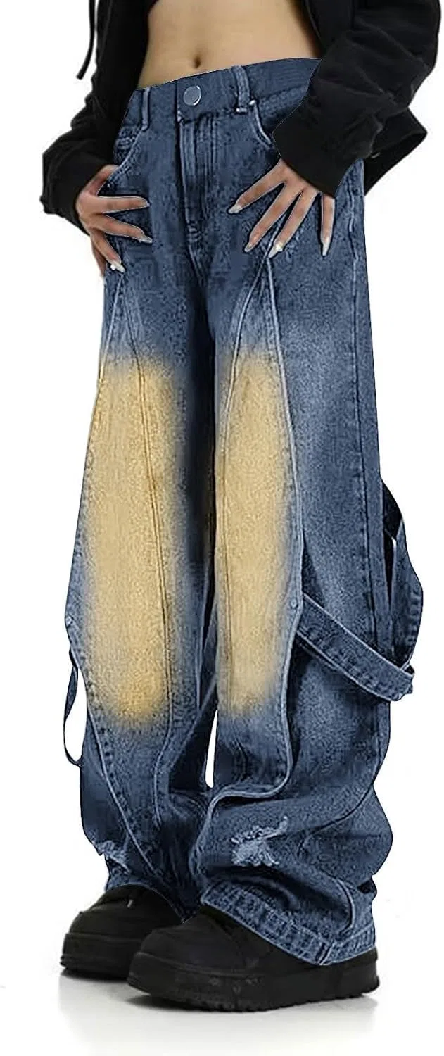 Джинсы свободные, cargo, Straight Leg Trouser, синие