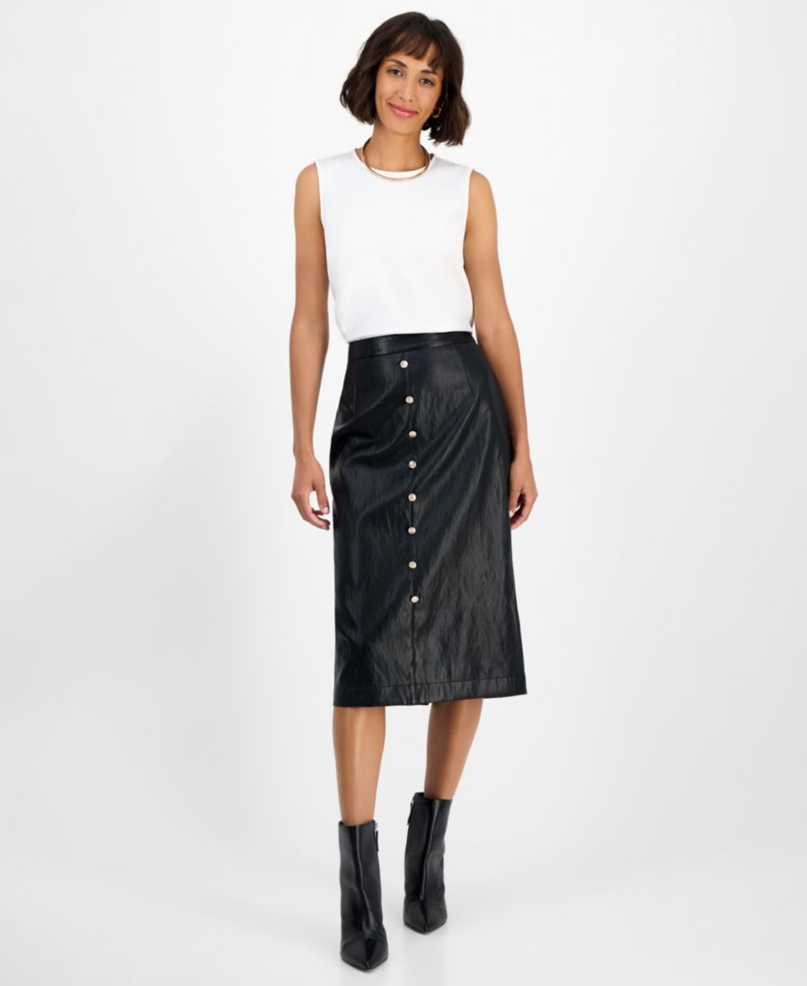 

Женская юбка миди из искусственной кожи T Tahari, Black