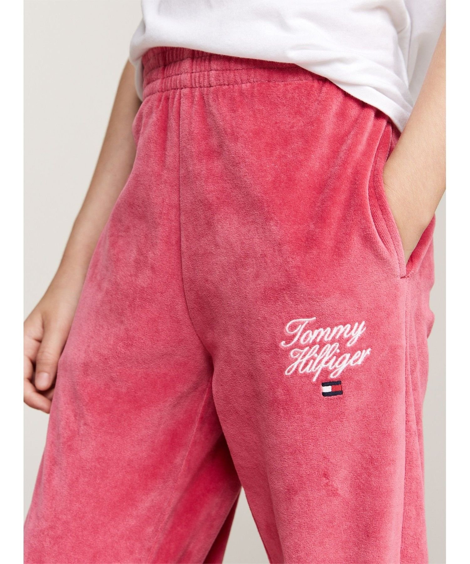 Велюровые брюки с надписью для девочек TOMMY HILFIGER, Pink XI0 — фото 3