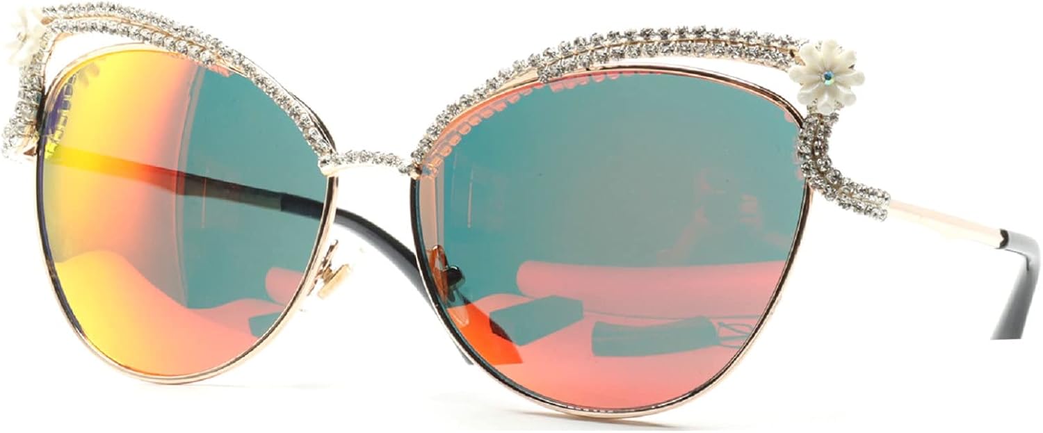 

Женские солнцезащитные очки «кошачий глаз» с блестящими кристаллами, винтажные, со стразами, красные, зеркальные, с бриллиантами, защита от ультрафиолета UV400 mincl, Gold