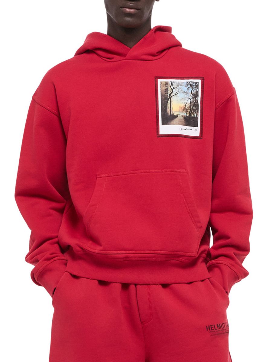 

Хлопковая толстовка с капюшоном в виде открытки Helmut Lang, цвет Bordeaux