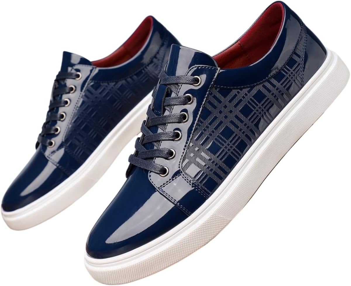 

Мужские кеды Santimon из лакированной кожи с шнуровкой, геометрическим дизайном и плоской подошвой, синий