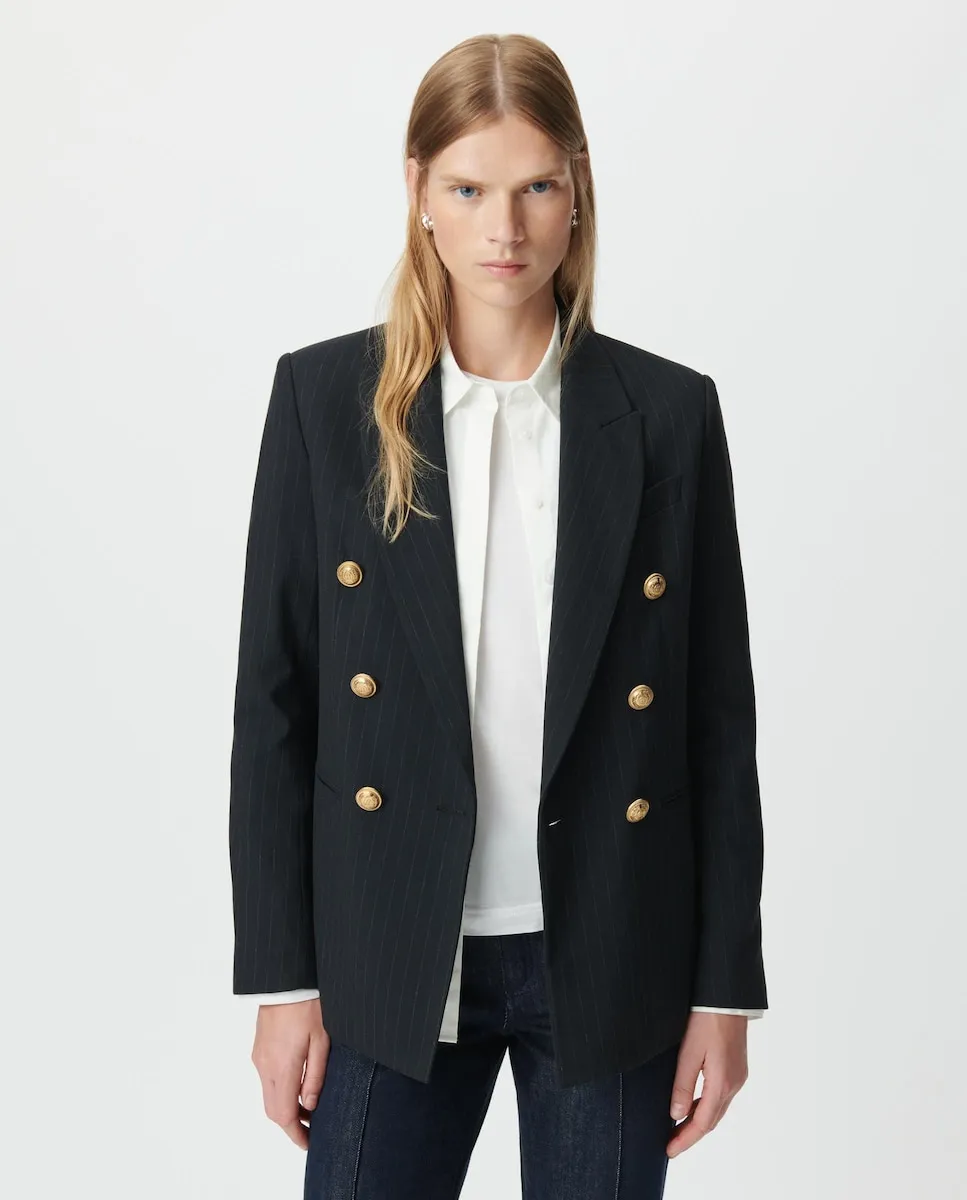 

Женский полосатый пиджак с металлическими пуговицами IKKS, темно-синий