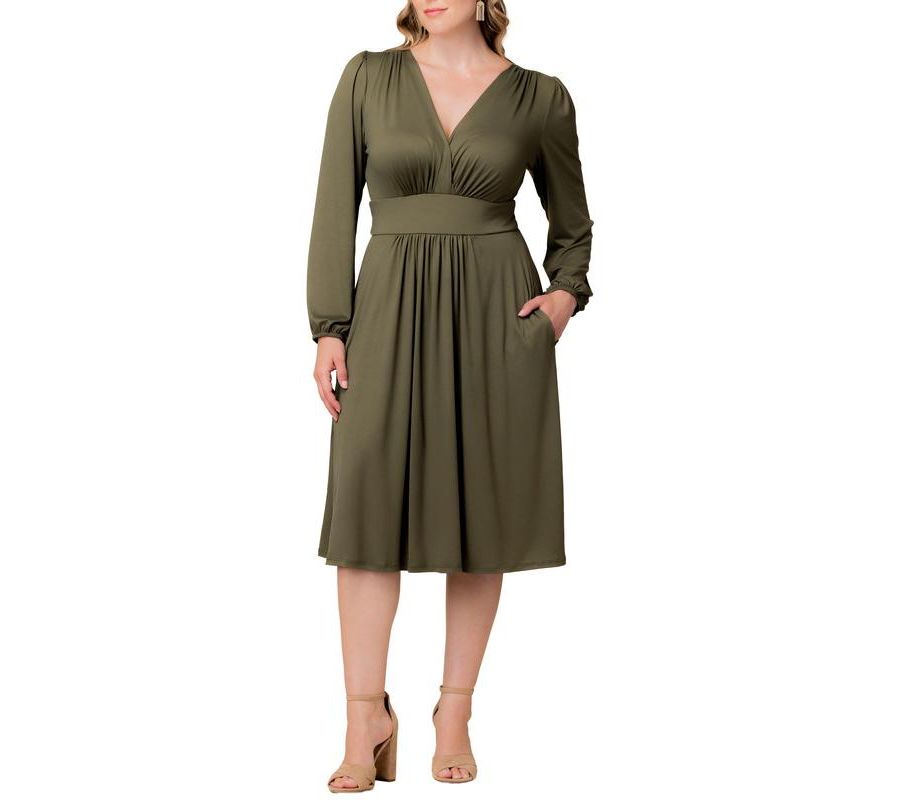 

Платье-миди Diana больших размеров с длинными рукавами Kiyonna, Olive