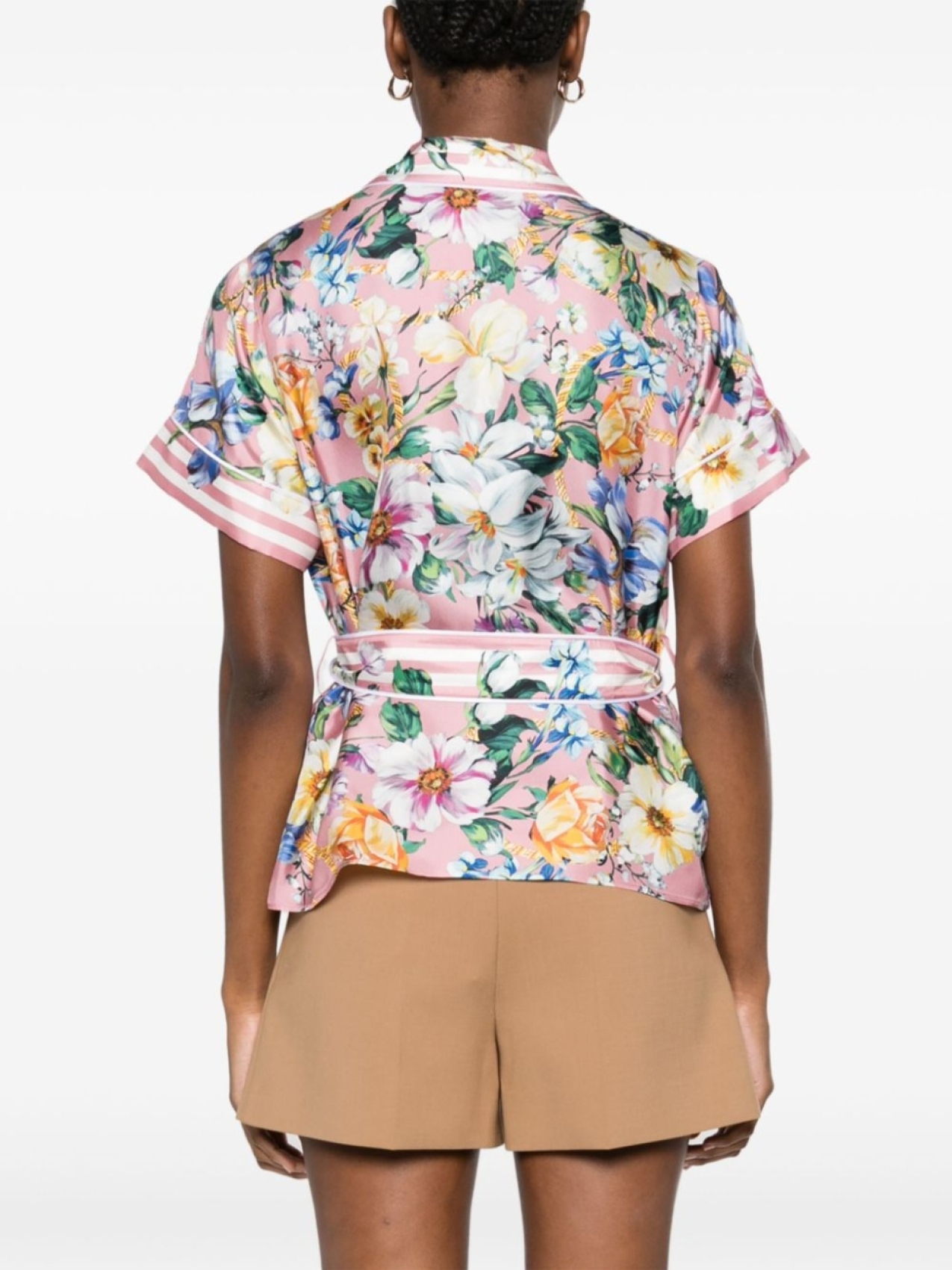 Шелковая рубашка с цветочным принтом Dolce & Gabbana, розовый — фото 4
