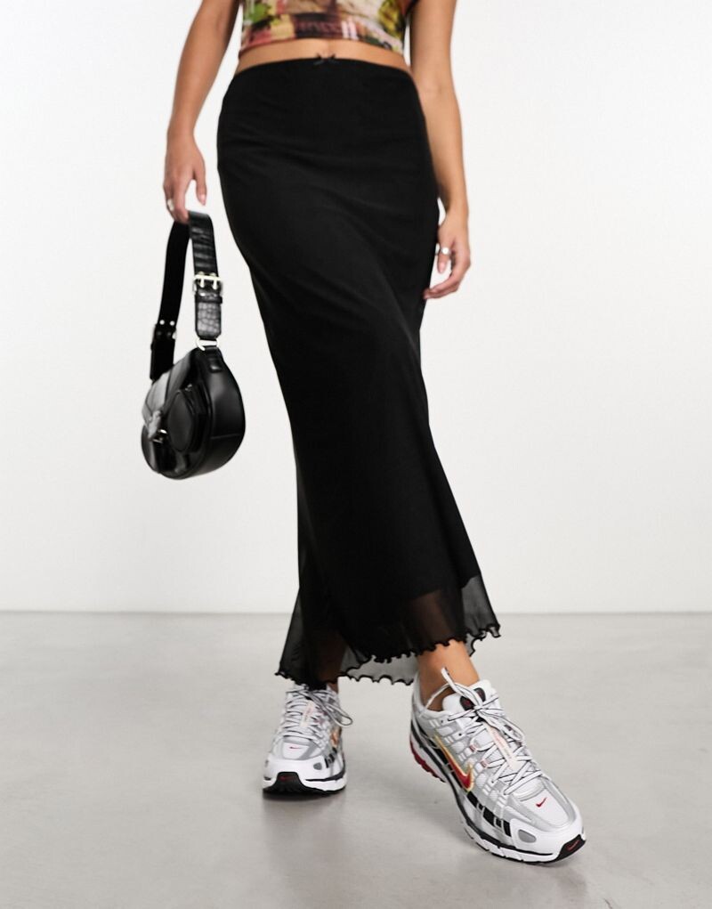 

Черная сетчатая юбка миди ASOS DESIGN