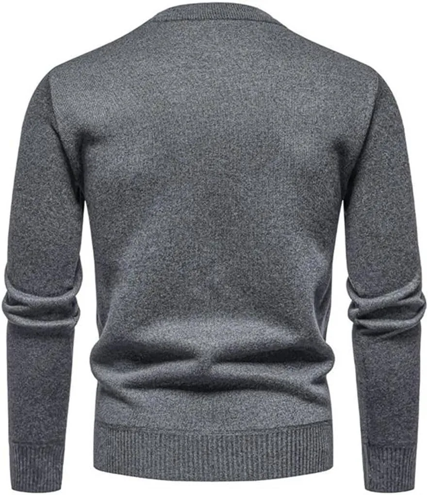 Мужской пуловер толстый однотонный slim fit — фото 3
