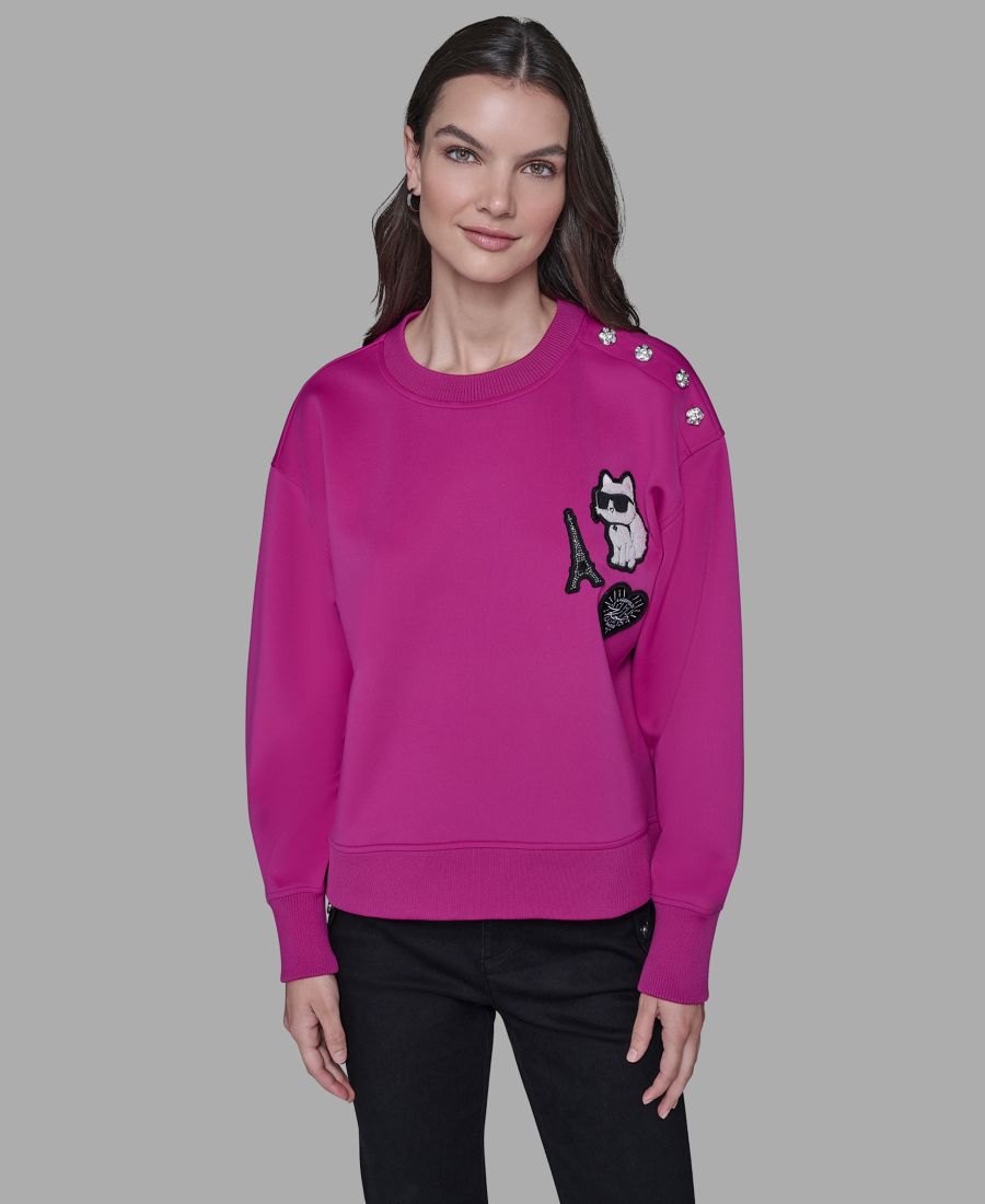 

Женская толстовка Choupette с нашивками, размеры P/XS-XL KARL LAGERFELD PARIS, Bright Jewel Pink