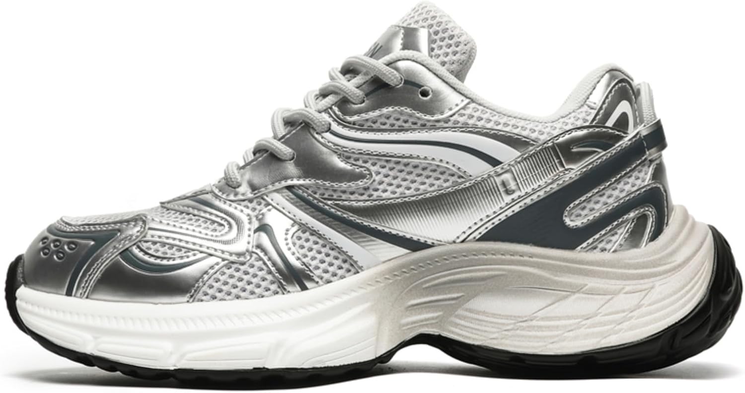 

Мужские дышащие кроссовки на массивной подошве с шнуровкой, удобные ретро кроссовки с нескользящей подошвой, повседневные кроссовки с круглым носком для ходьбы и тенниса Netehadi, серебро