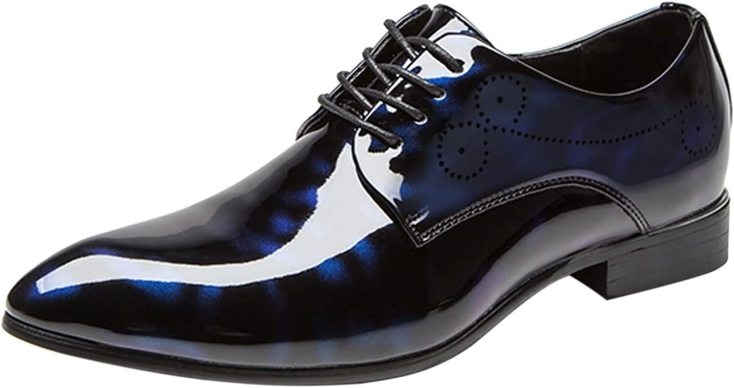 

Мужские оксфорды из лаковой кожи с заостренным носком, шнуровкой, подошвой с противоскользящей накладкой, на толстом каблуке, стильные формальные туфли, повседневная обувь для выпускного, работы, бизнеса и свиданий Generic, синий