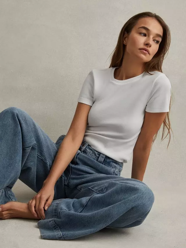 

Топ Reiss Victoria Short Sleeve Ribbed, белый