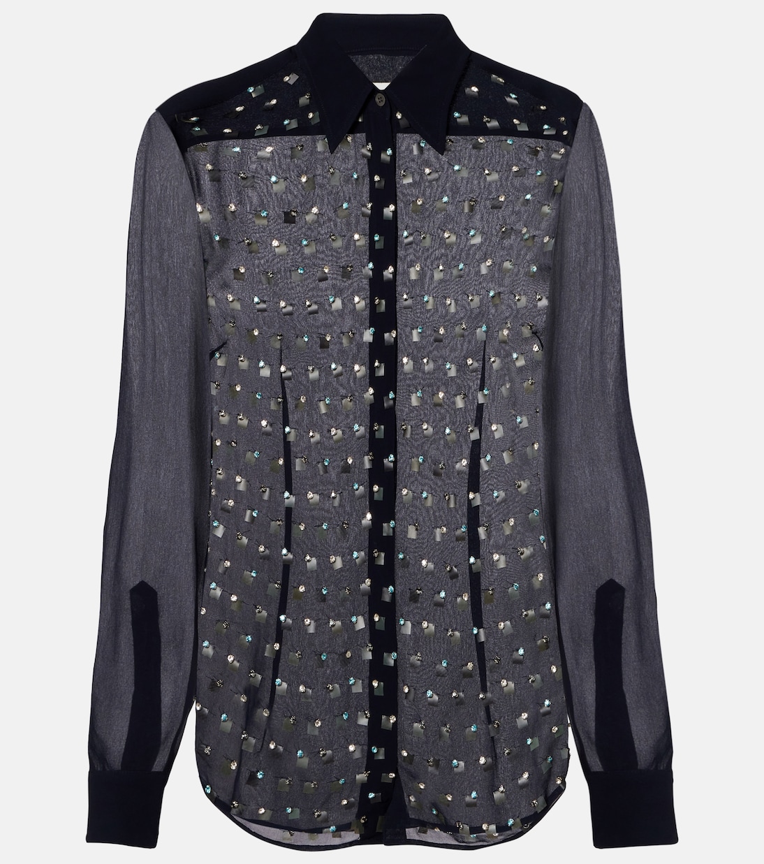

Прозрачная рубашка, украшенная кристаллами Dries Van Noten, темно-синий