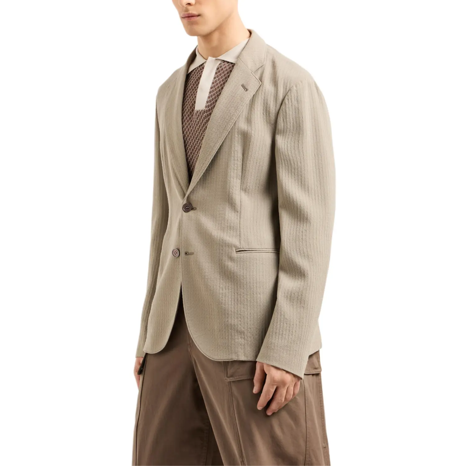 EMPORIO ARMANI Шерстяной жакет креп однобортный, Light Umber — фото 4