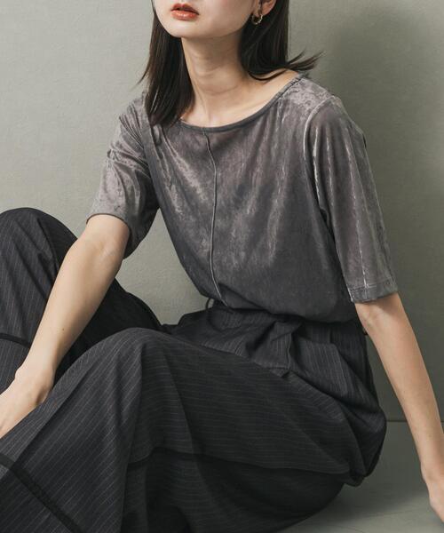 

Футболка велюровая полупрозрачная с коротким рукавом SENSE OF PLACE by URBAN RESEARCH, серый