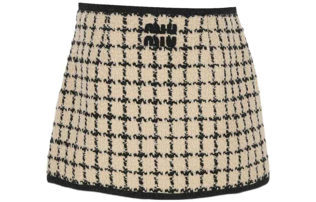Мини-юбка из твида в клетку MIU MIU, экрю — фото 3