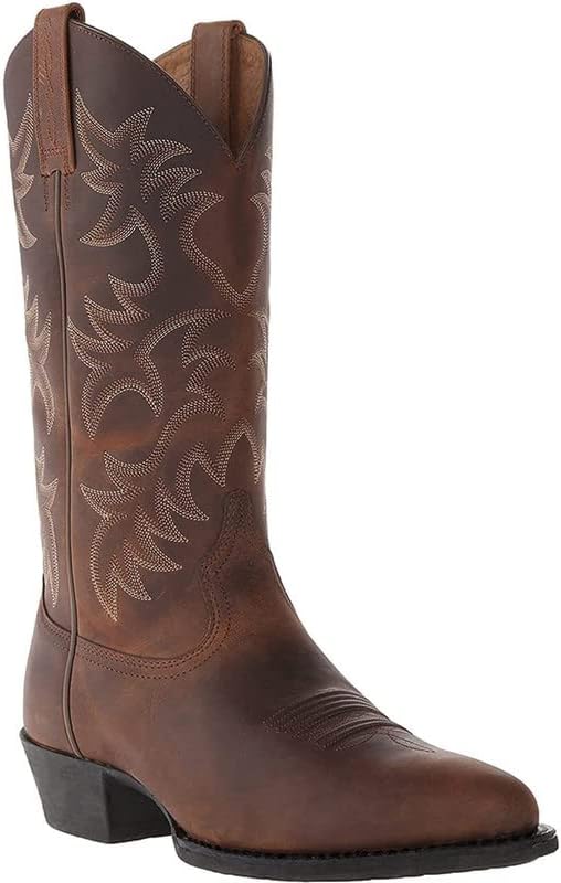 

Ковбойские сапоги XBTEVUDAK для мужчин, вестерн, ретро, с вышитым носком квадратной формы, массивным каблуком, прошитые сапоги средней длины, традиционные оксфорды, коричневый