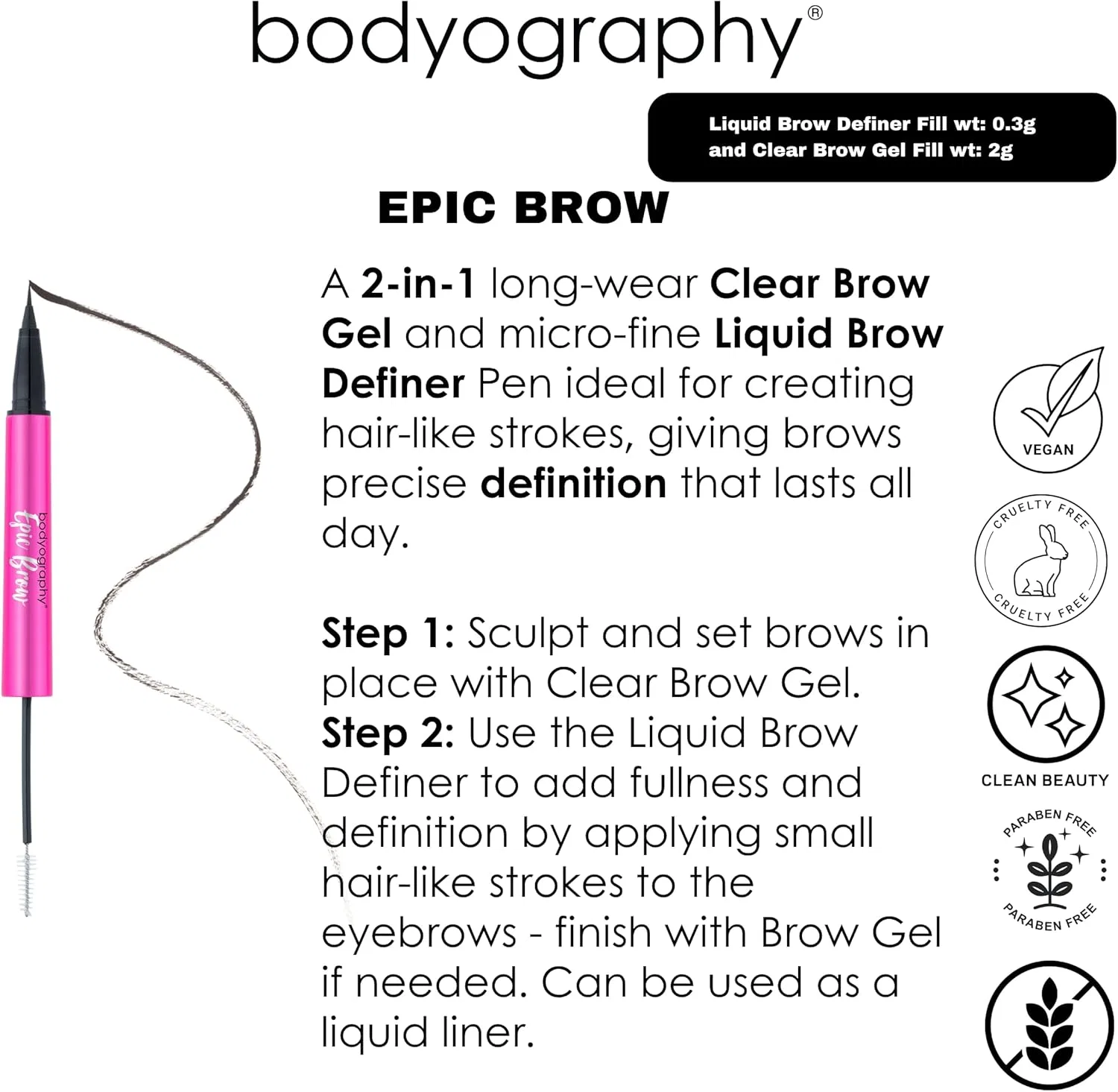 Карандаш для бровей Bodyography Epic Brow 2-в-1, коричневый — фото 3