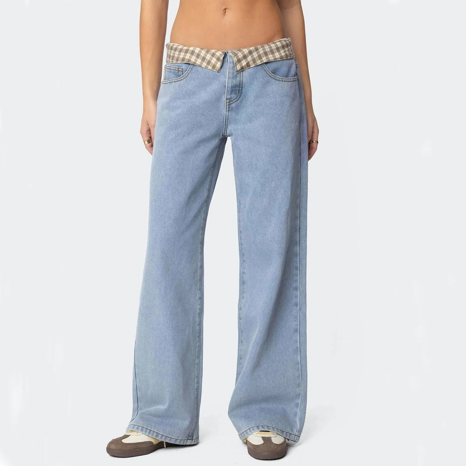 Джинсы женские mid rise baggy с прямыми широкими штанинами и пайетками — фото 4