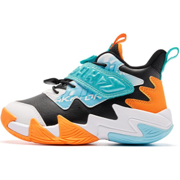 

QIAODAN Детские баскетбольные кроссовки с противоскользящей подошвой, износостойкие, среднего размера, сине-черные, для детей 3–7 лет