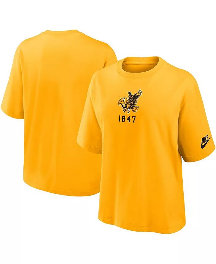 

Женская золотая футболка Iowa Hawkeyes Boxy Legacy Established Nike