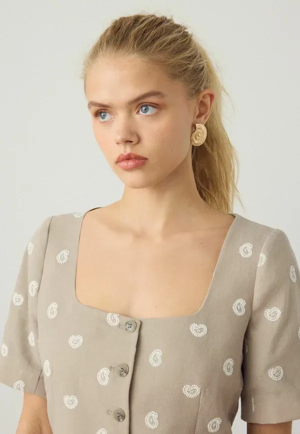 Блуза Next Regular fit paisley embroidered scoop neck top, камень нейтральный — фото 3