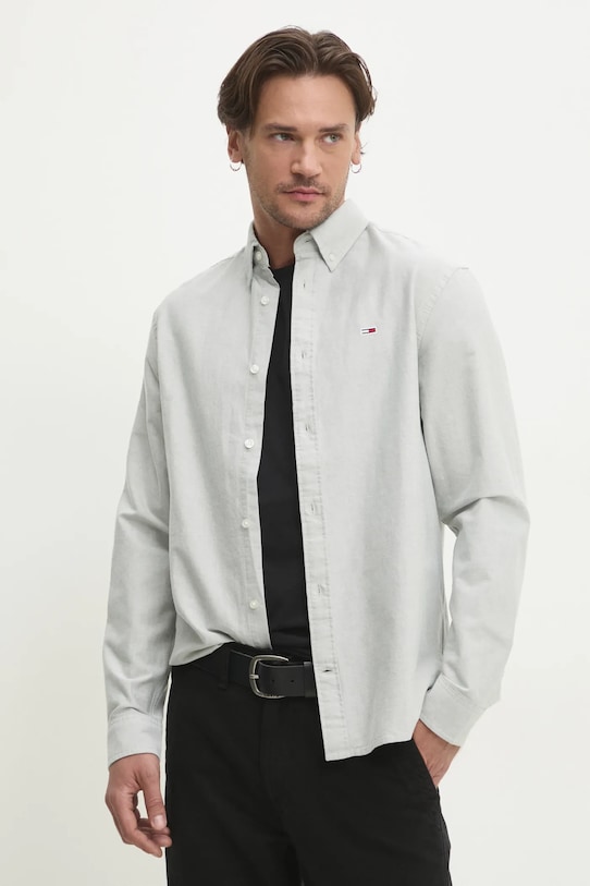 

Хлопковая рубашка Tommy Jeans, серый
