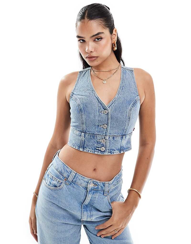

Голубой джинсовый укороченный топ с корсетом Levi's Mona